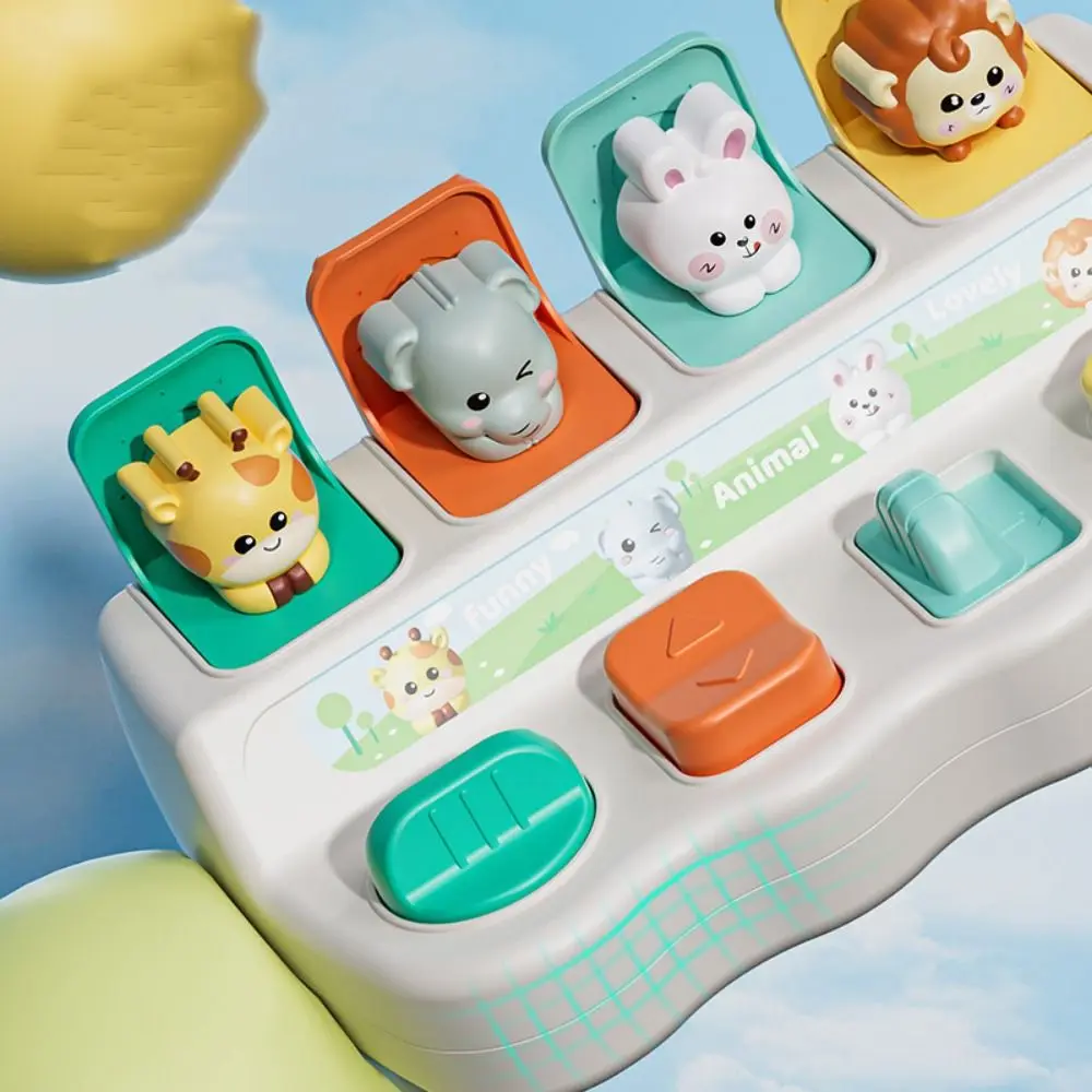 Montessori Peekaboo Switch Box Cartoon Animals Button Toy Animal Zabawka sensoryczna Żyrafa Kolorowe interaktywne pudełko na zabawki dla zwierząt