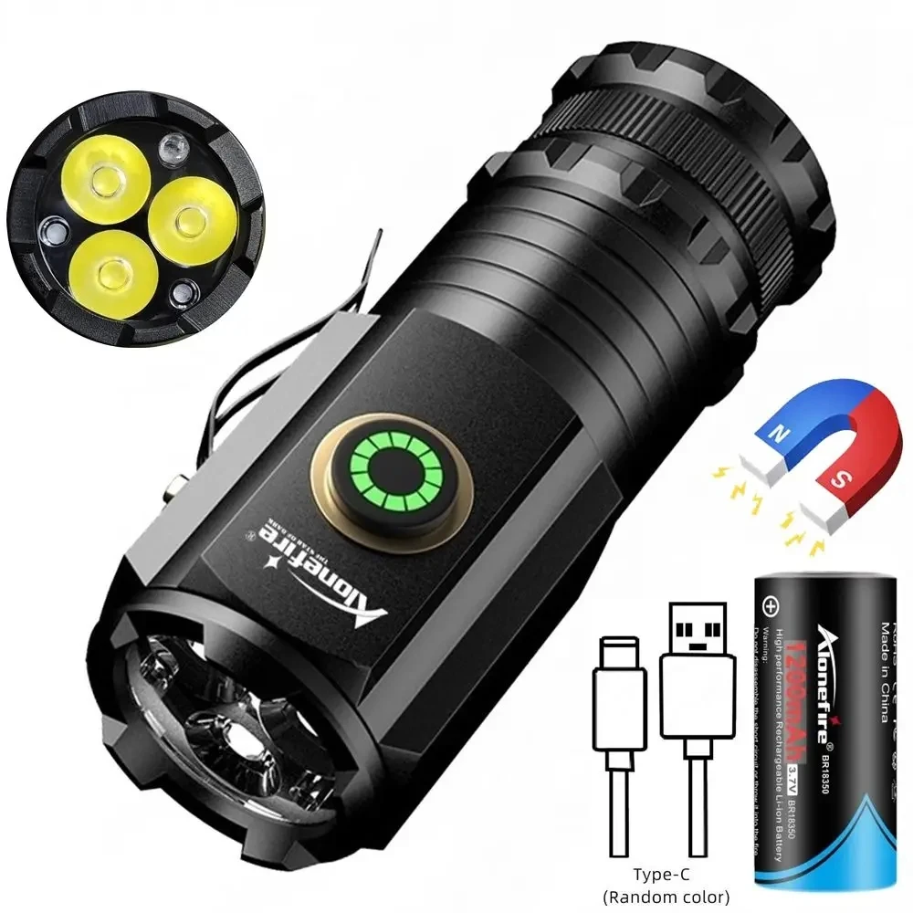 3xP35 Led High Bright Small Flashlight USB Rechargeable Portable Outdoor Hiking Camping Fishing Magnet Work Repair Light Torch