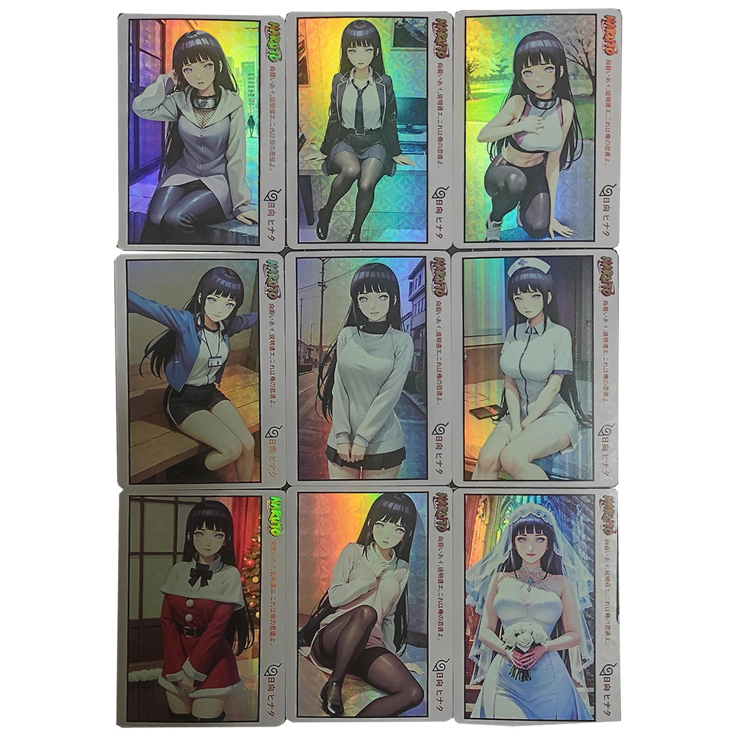 9Pcs/set Diy Self Made Naruto Hyuga Hinata Collection Card Refraction Color Flash Hyuga Hinata Anime Cards Gift Toys