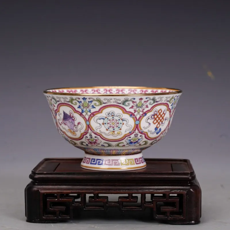 Chinese White Enamel Porcelain Bowl Qing Qianlong Auspicious Pattern 4.1 inch