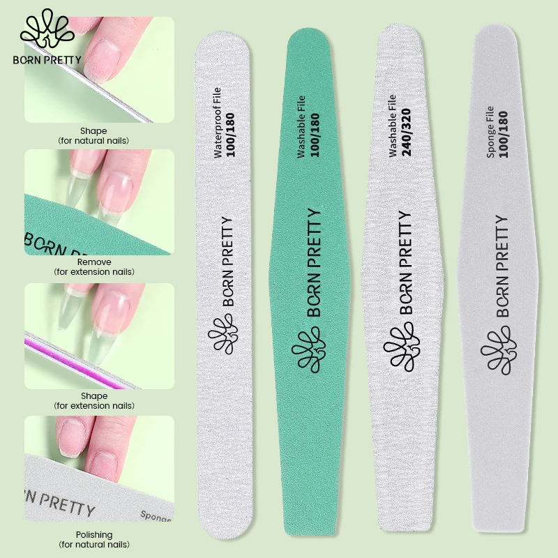 BORN PRETTY 1/4 Stück Nagelfeilen-Puffer 100/180/240/320 Körnung Doppelseitiges Schleifpapier Nagelschleifwerkzeug für Gel-Nagellack