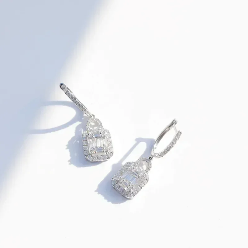 Gift Luxury Micro Paved CZ Stone Women Drop Earring Lock Shape Pendent Wedding Marriage Bridal Earrings Trendy Jewelry Hot