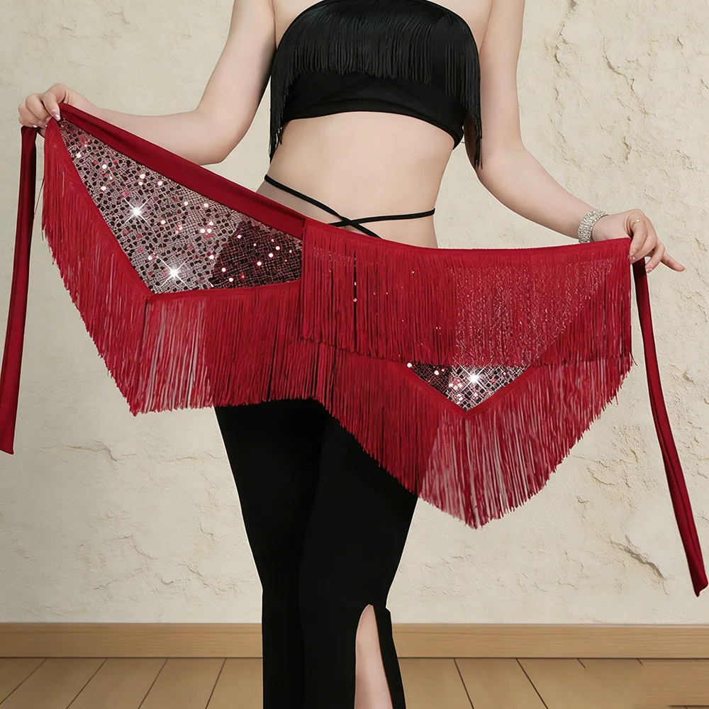 

Sequin Fringe Hip Scarf Latin Belly Dance Wrap for Women Performance Waist Chain Tango Dance Hip Skirt