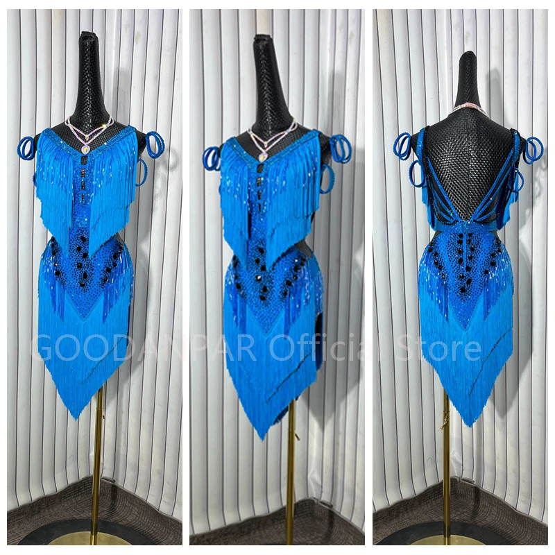 

Женское платье для соревнований по латинским танцам, BaileSalsa Rhythm, США 10, Великобритания, 12, новое платье для соревнований по латинским танцам, синее