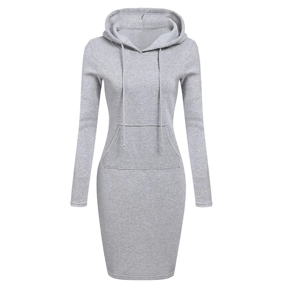 Sweatshirt Dress Trendy Pullover Above Knee Chic Shrinkable Cuffs Women Hoodie Dress for Work