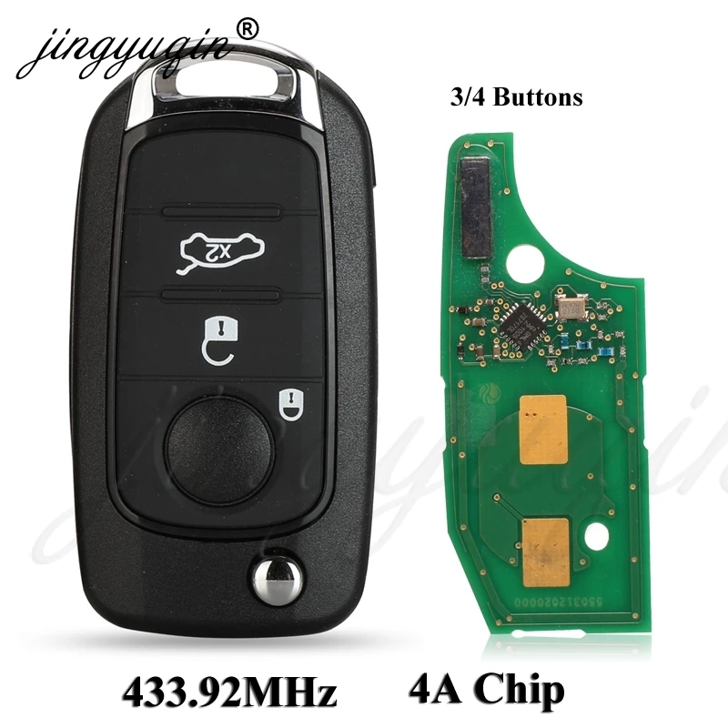 Jingyuqin A Distanza di Vibrazione di Chiave Dell\'automobile Fob 3/4 Pulsanti 433.92Mhz Chip di 4A per Fiat 500X Egea Tipo 2016 2017 2018