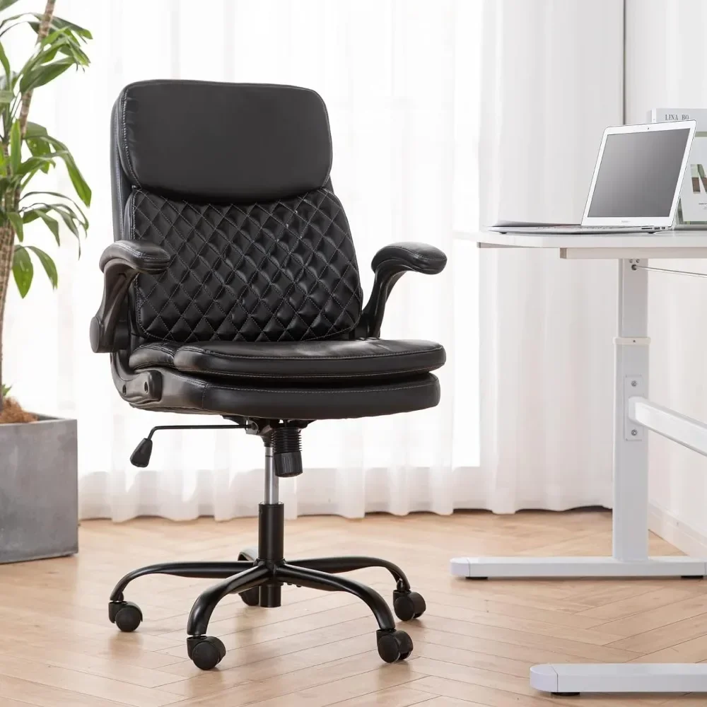 Office Chair, Executive Computer Chair, Ergonomic Home Office Chair with Padded Flip-up Arm, Adjustable Height and Tilt, Thick