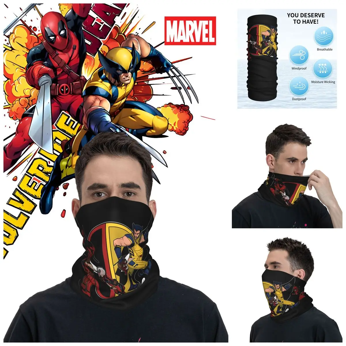 Popular Movies Bandana Neck Cover Printed Motocross Deadpool & Wolverine Wrap Scarf Running Unisex Adult Winter