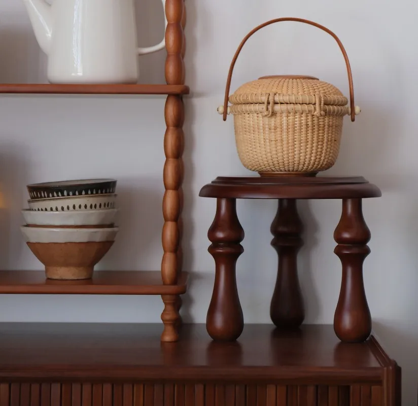 

French Vintage Round Stool Children's Step Stool Multi-Use Indoor Plant Stand Base for Nursery Decor Photography Props Display