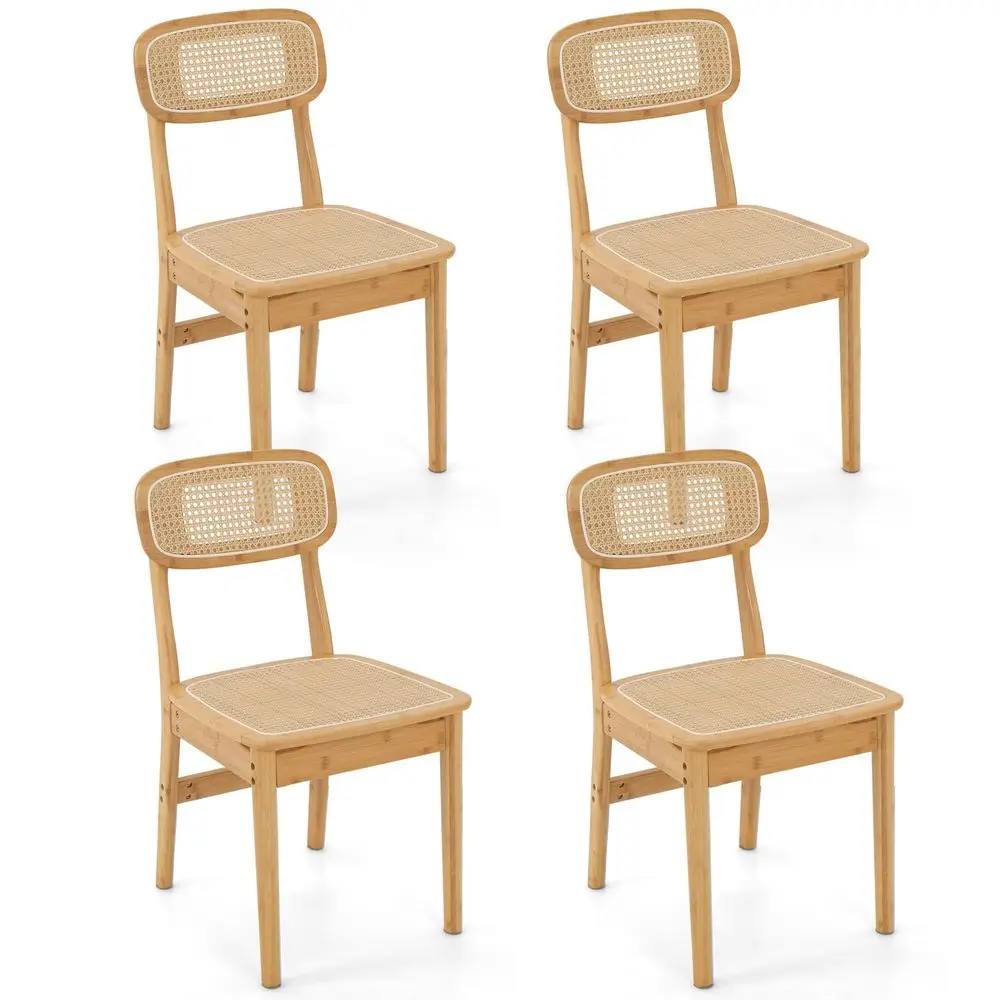 

Rattan Dining Chairs Set of 4, MidCentury Modern Kitchen Chairs with Cane Woven Backrest amp Seat, Natural Bamboo Frame, Armless