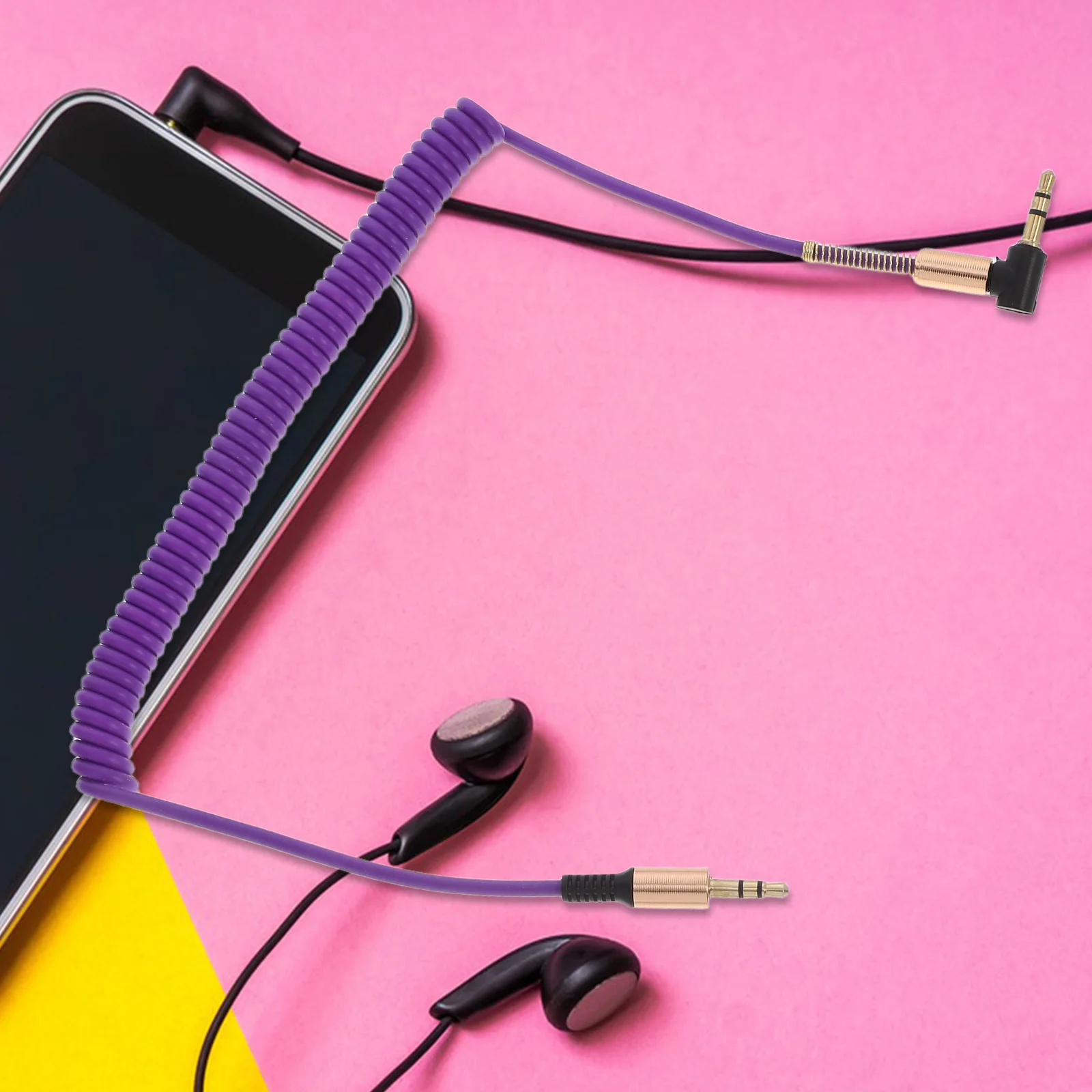 

4Pcs Audio Cable Aux 3.5mm Male to Male Angled Coiled Stereo Connector High Durability Car Speaker Aux Cord 3.5mm Audio Cable