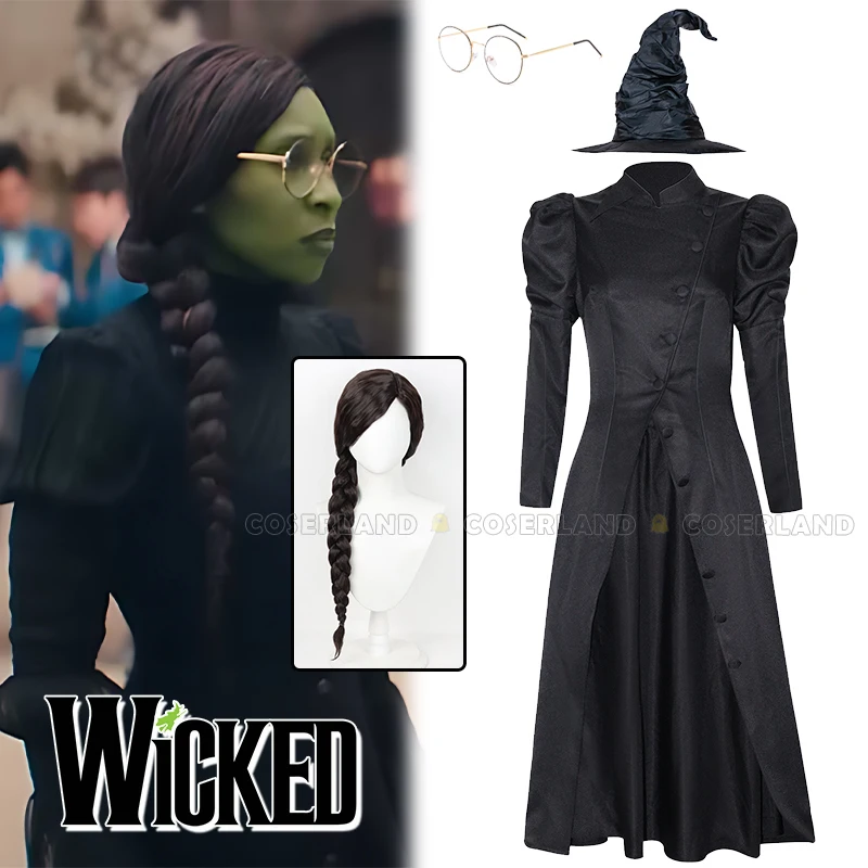 2024 Movie Wicked Elphaba Thropp Cosplay Costume Black Witch Dress Hat Uniform Wicked Witch of The West Halloween Party Women