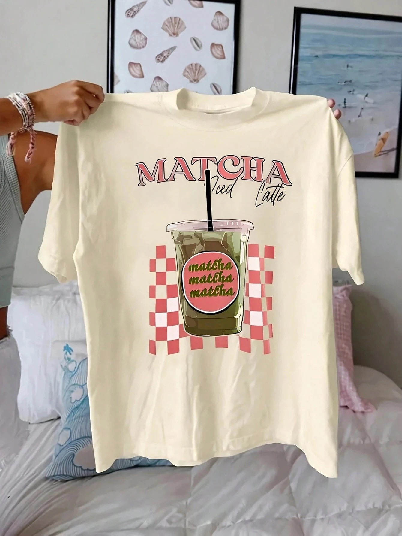 

Женские футболки с принтом Matcha Iced Drink, хлопковые разноцветные футболки в стиле хип-хоп, летняя универсальная женская уличная одежда с короткими рукавами Y2K