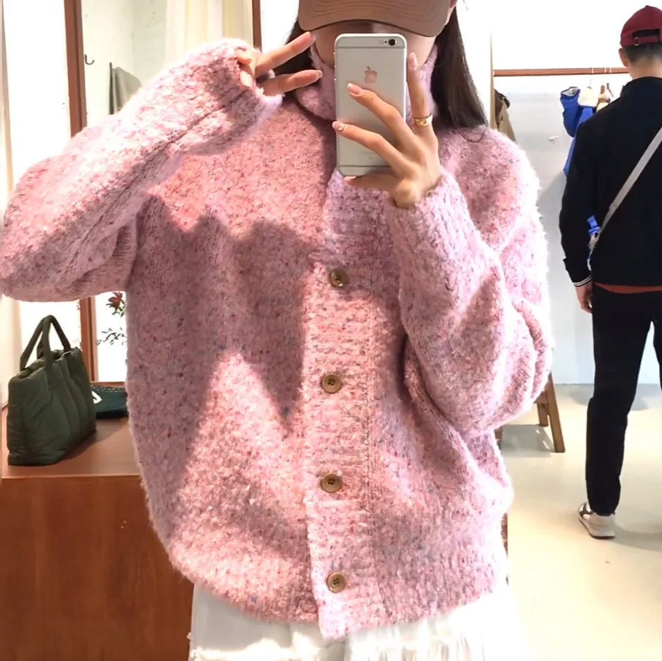 

Sien*e винтажный смешанный вязаный открытый кардиган, длинный женский свитер с воротником-стойкой, Jaet, осень 2021, для поездок на работу, стандартная длина