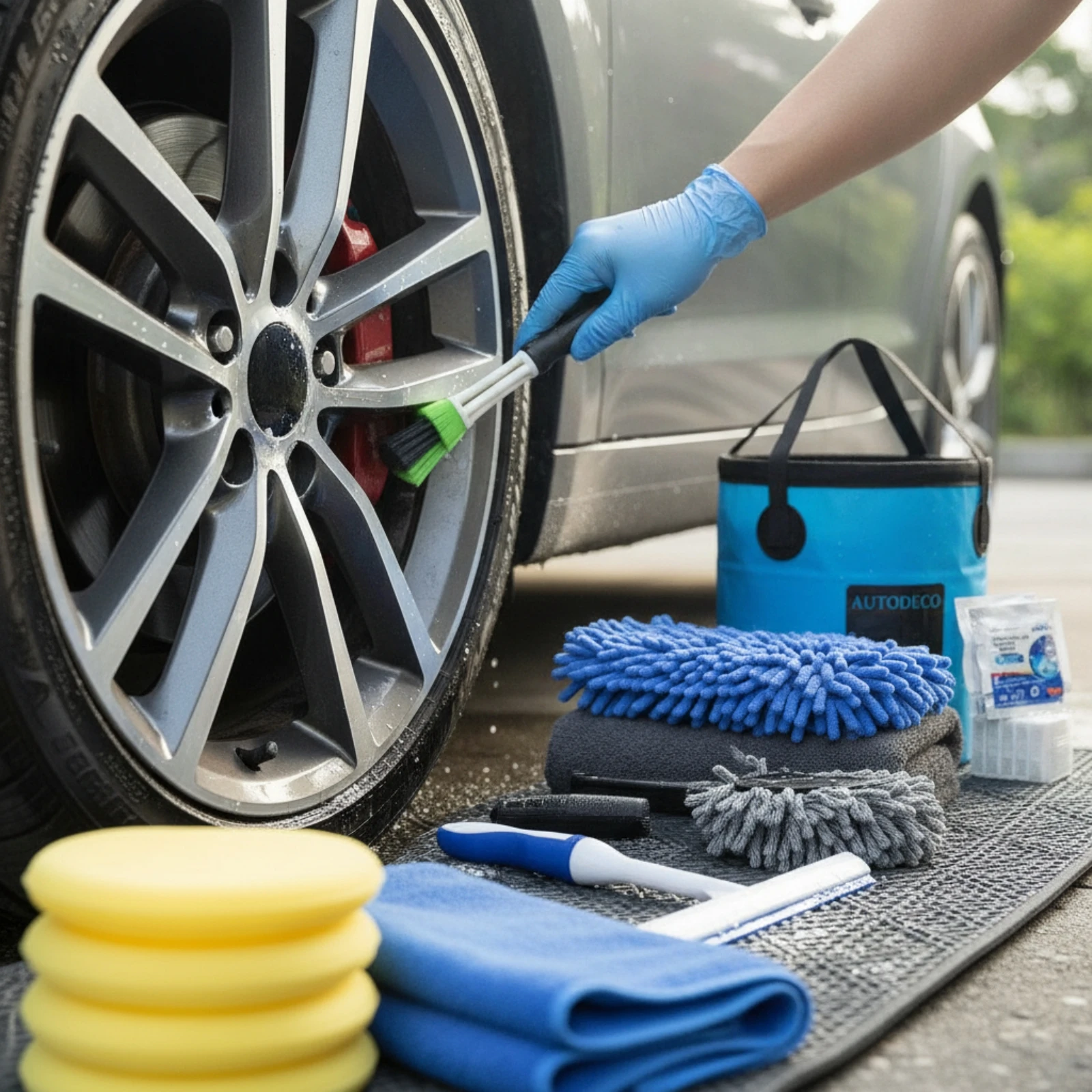 22 Pieces Car Detailing Set with Storage Bag Chenille Car Wash Kit with Collapsible Pail Auto Cleaning Kit