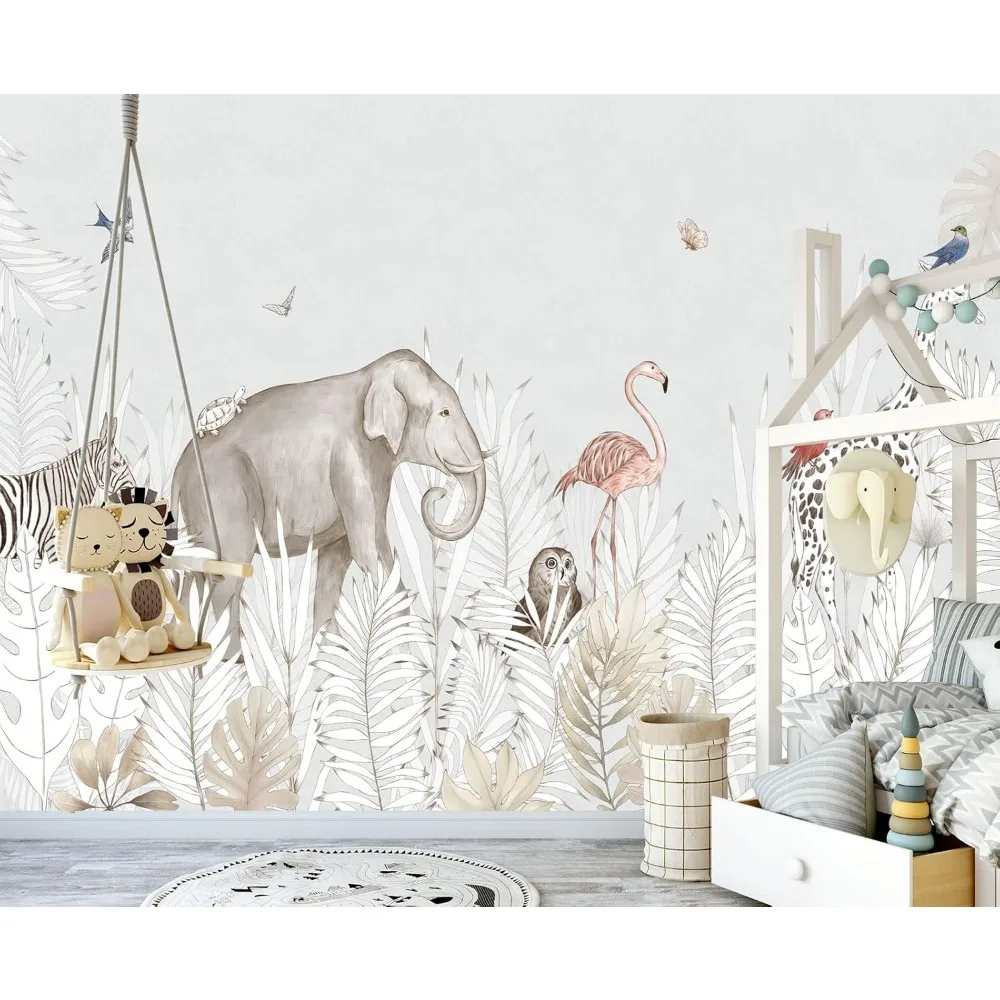 Mural de parede para berçário de animais com tema de elefante e zebra, 103 x 69 polegadas, ideal para decoração de quarto de bebê