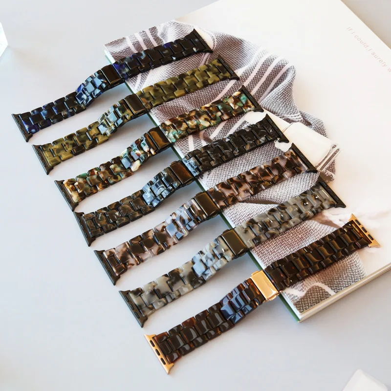 

Resin Strap for Apple Watch Band 44mm 40mm 45mm 49mm 38mm 42mm 41mm Fashion Wrist Band for IWatch Series 8 7 6 5 4 3 2 1 Ultra