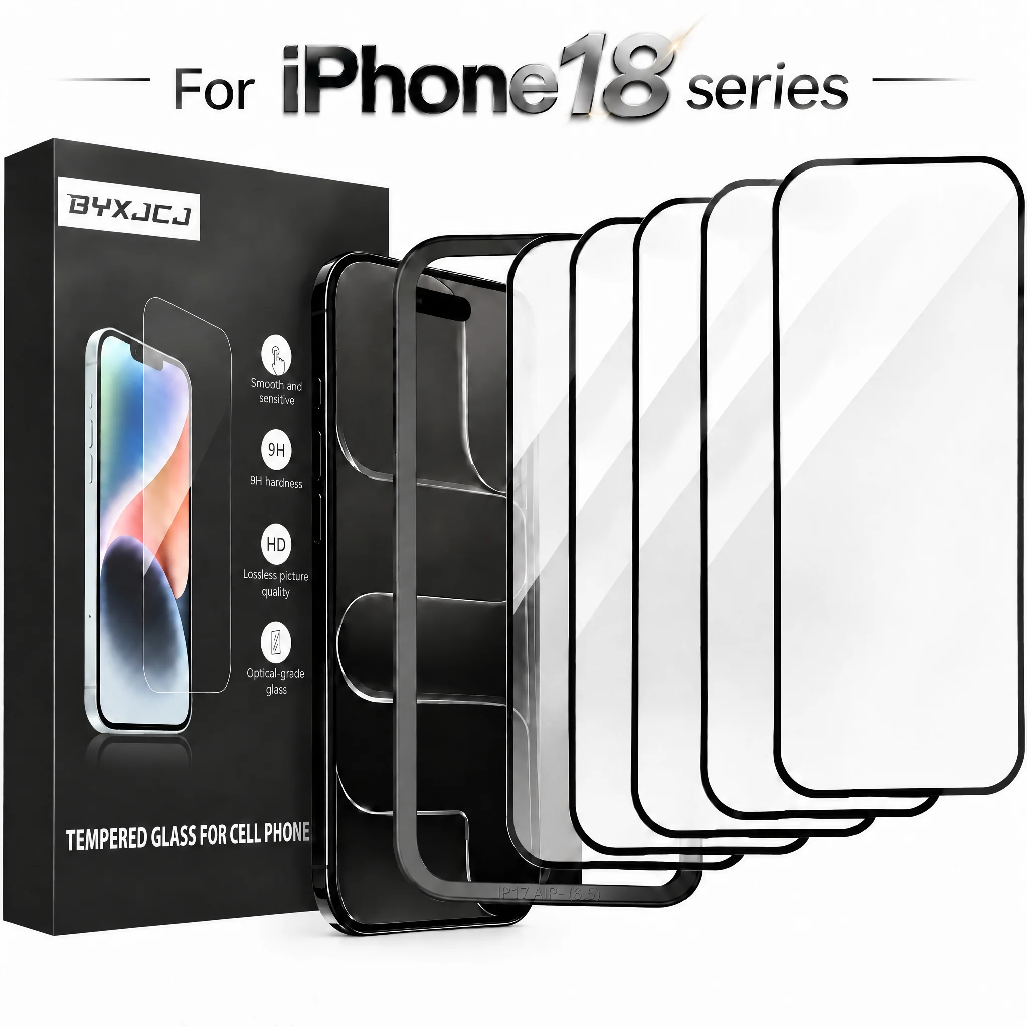 5PCS Tempered Glass Screen Protector For IPhone 18 Pro Max 18 Pro IPhone18 With Installation Frame 9H HD Anti‑Scratch Full Cover Protective Film