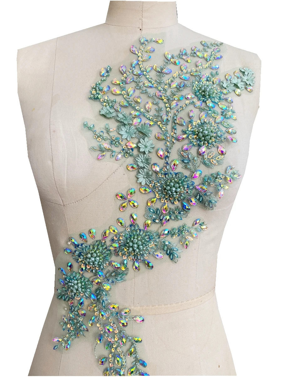 5 Style Hard Handwork Rhinestone Accessories Beaded Diamond Oval Tulle Apparel Decorate Sexy Dress Fabric