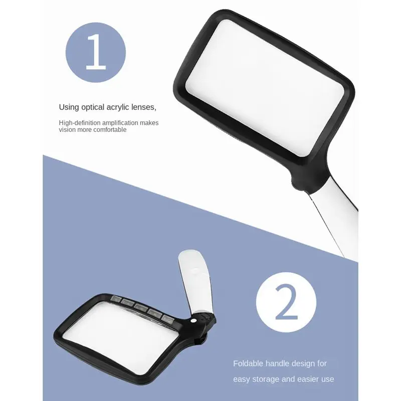 (WSFS) 2 Pieces Folding Handheld Magnifying Glass Elderly Reading Newspaper High-Definition Acrylic Magnifying Glass
