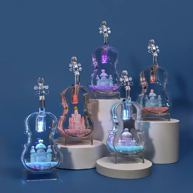 New cartoon violin castle oil droplet flowing sand colored light desktop ornament