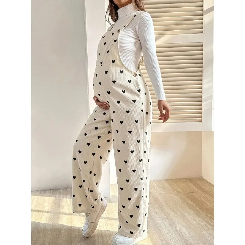 Maternity Clothing Clothes for Pregnant Women Pregnancy Fall Winter Printed Corduroy Adjustable Waist Casual Backless Pants