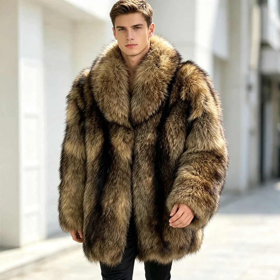 Natural Racoon Fur Coats With Turndown Collar Genuine Fur Coat Full Skin Racoon Fur Coats Best Selling Real Fur Coat For Men