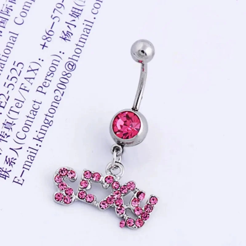 Fashion SEXY Letter Belly Button Ring with Dangle Pendant Stainless Steel Navel Nail Women Body Piercing Club Party Jewelry