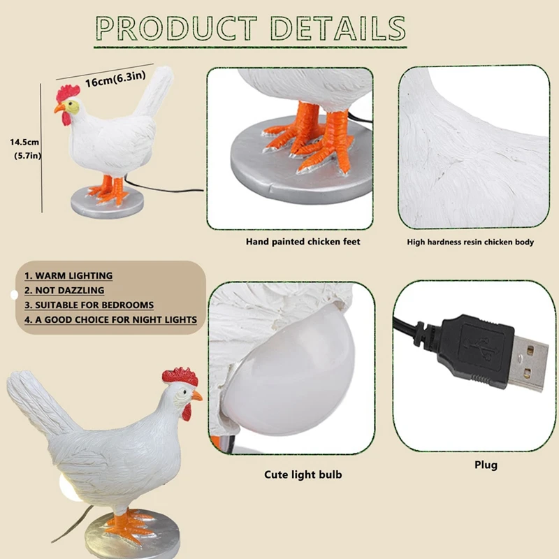 مصباح طاولة بيضة LED مع USB ، مصباح بيضة نابض بالحياة ثلاثي الأبعاد ، ضوء ليلي من الراتنج المتين