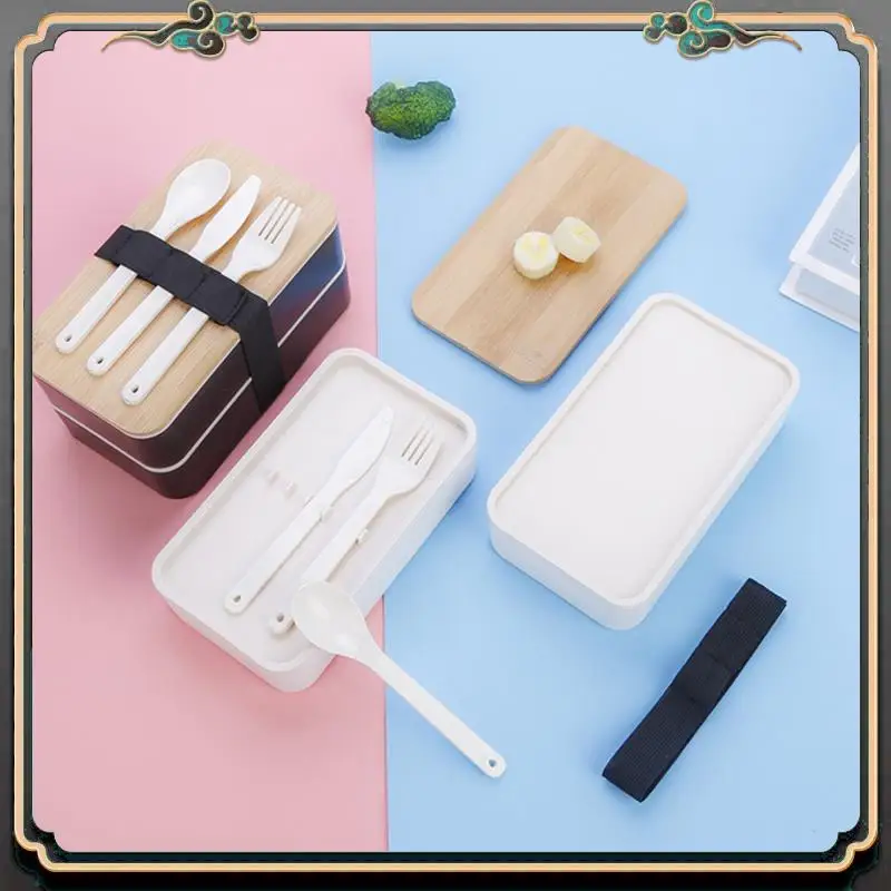 

Premium Japanese Style Lunch Box Simple Double Layer Lunch Box With Knife, Fork & Spoon Separation Student Lunch Box