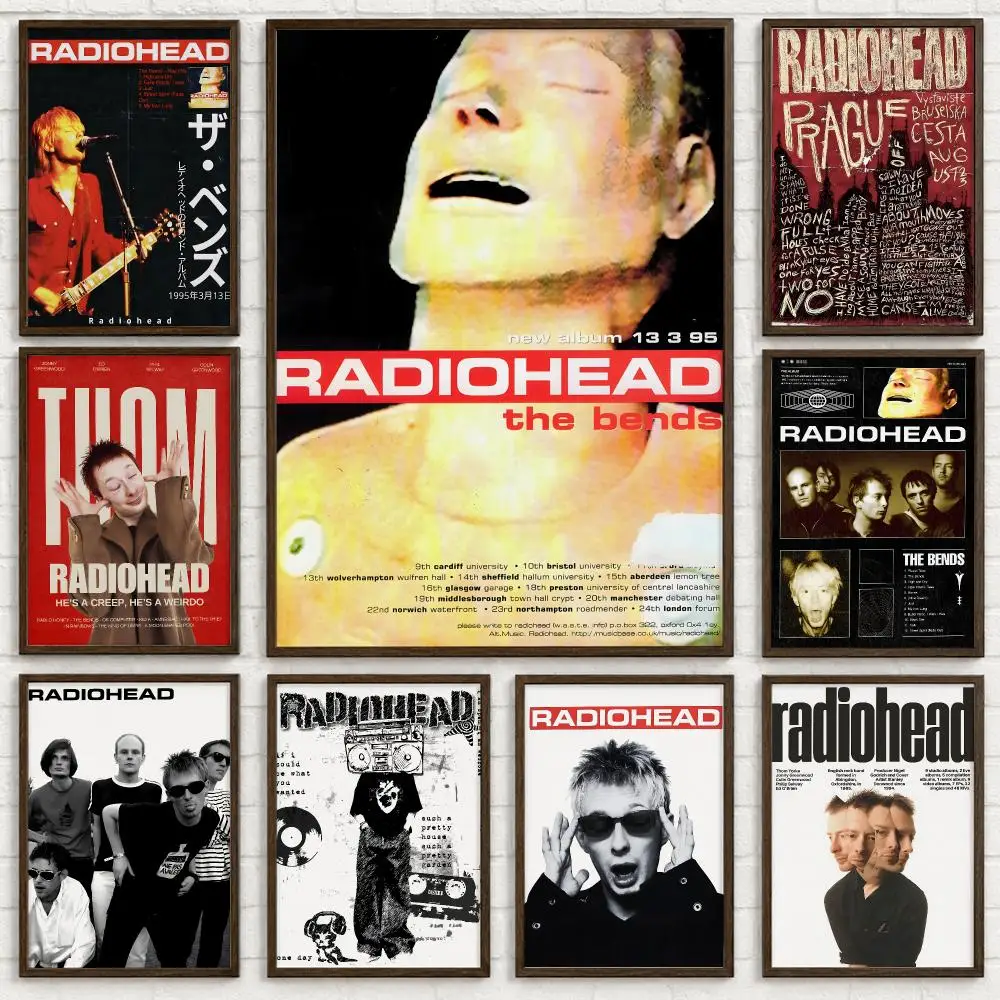 Alternative Rock Band Radiohead Poster Self-adhesive Waterproof Paper Sticker Art Coffee House Bar Room Wall Decor