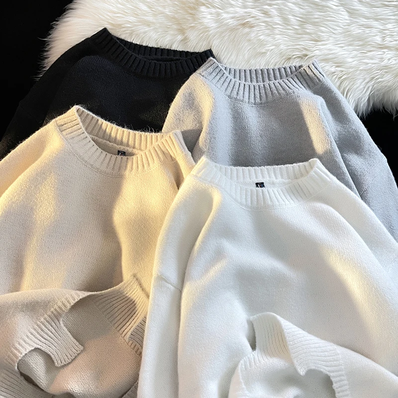 

Spring Winter Basic Long Sleeve Pullover Men Women Warm Thick Coat Tops Causal Knit Jacket Fashion Round Neck Sweatshirt Sweater