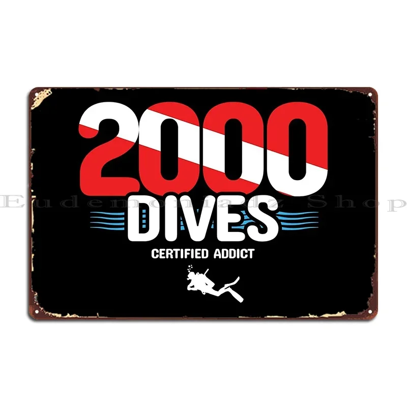 Scuba Diving 2000th Dive Diver Down Scuba Diver Metal Sign Poster Garage Decoration Plaques Designing Garage Tin Sign Poster