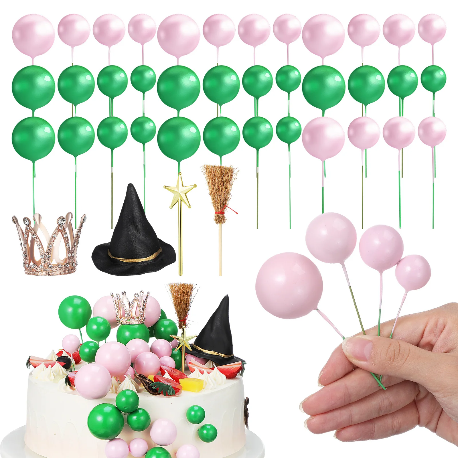

Wizard Cake Topper Kit Wicked Party Decorations Halloween Supplies Spooky Cupcake Toppers Ghost Hat Wand Broom Set
