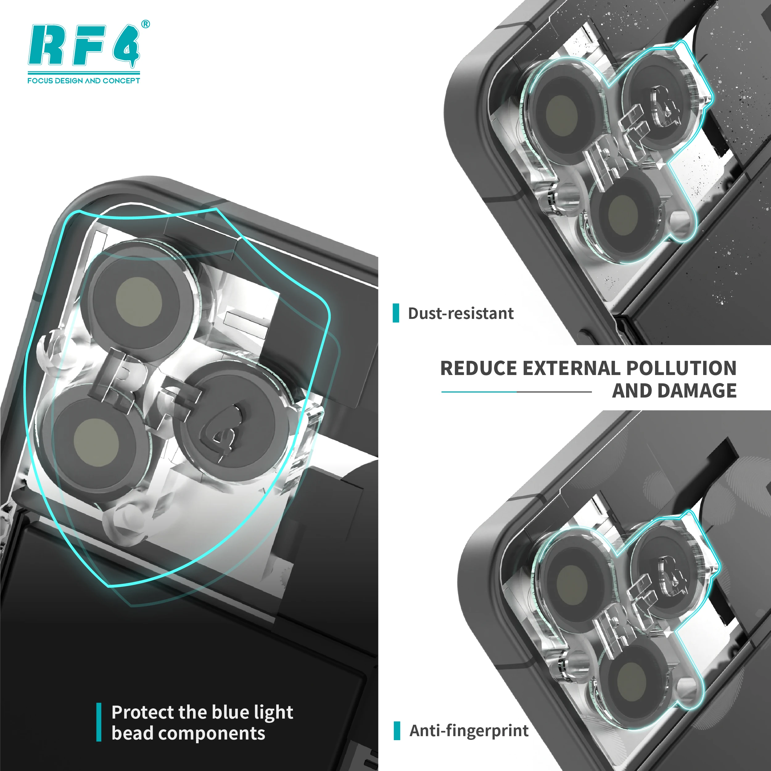 RF4 RF-LP8 Magnetic Camera Lens and Face ID Sensor Protection Fixture Kit for iPhone X–17 Front Rear Camera Repair