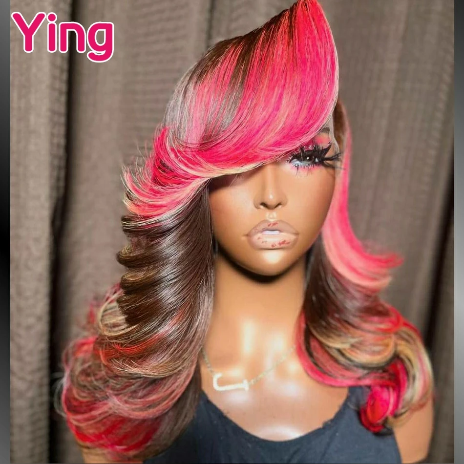 

Ying Highlight Brown Pink Colored Body Wave Human Hair Wigs 13x4 Lace Frontal Human Hair Wig 13x6 Transparent Lace Front Wig