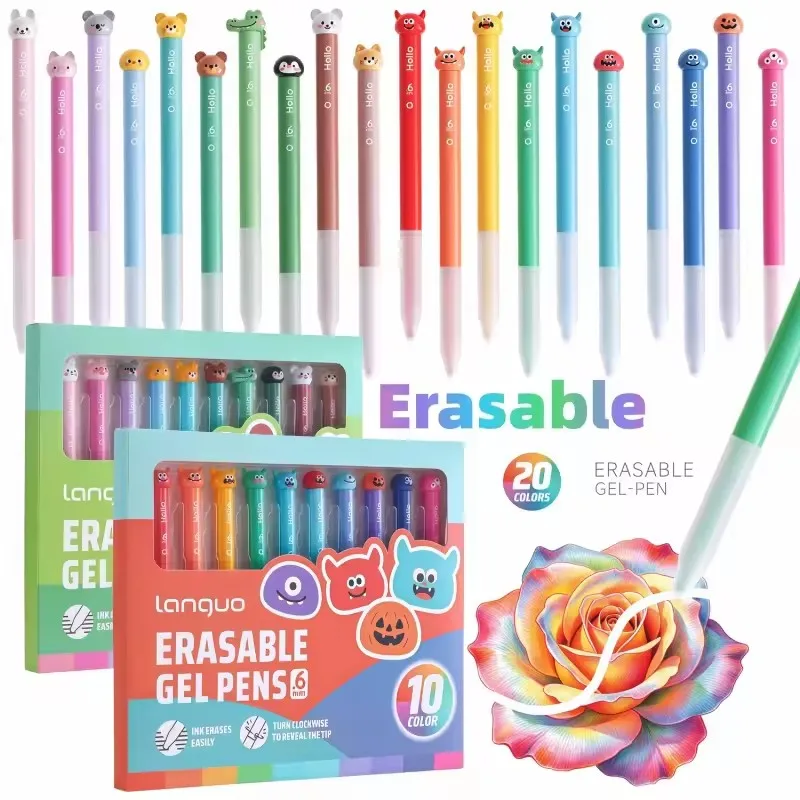 Languo 1 Box of 10 Erasable Gel Pens,  Rich Colors to Choose From, Cute Eggshell Design, Erasable Ink, Suitable for Drawing, Col