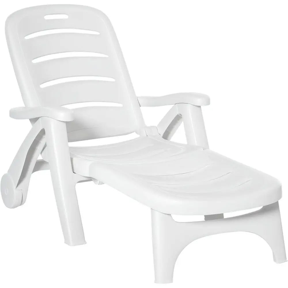 

Adjustable 5-Position Backrest Lounge Chair with Wheels, Ideal for Tanning, Pool, Beach, Patio, Garden, White