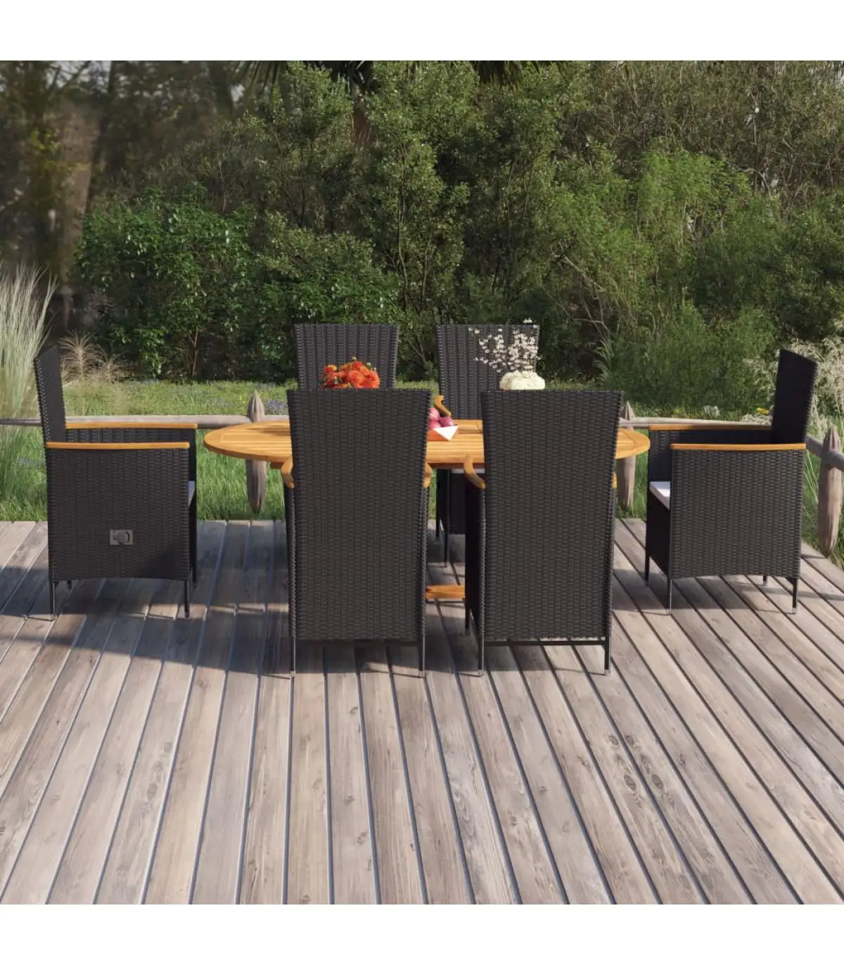 Garden Sets Garden Dining Set 7 Pieces Black Synthetic Rattan