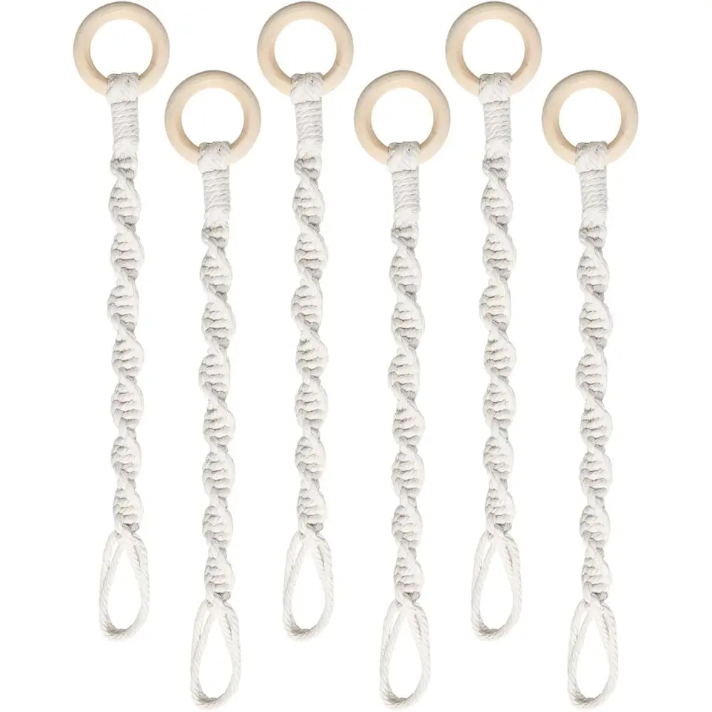 6 Pack Adjustable Hanging Plant Extenders, Extendable Rope Basket Extension with Wooden Ring for Indoor Outdoor Plant Pot Holder