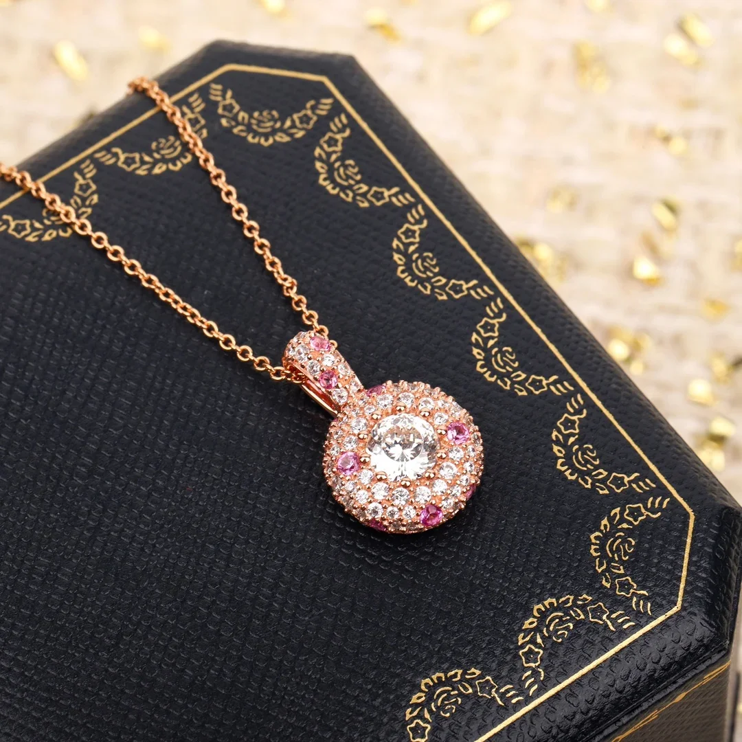 

Изысканное ожерелье высшего качества с круглыми розовыми кристаллами, женское очаровательное ювелирное изделие, тренд