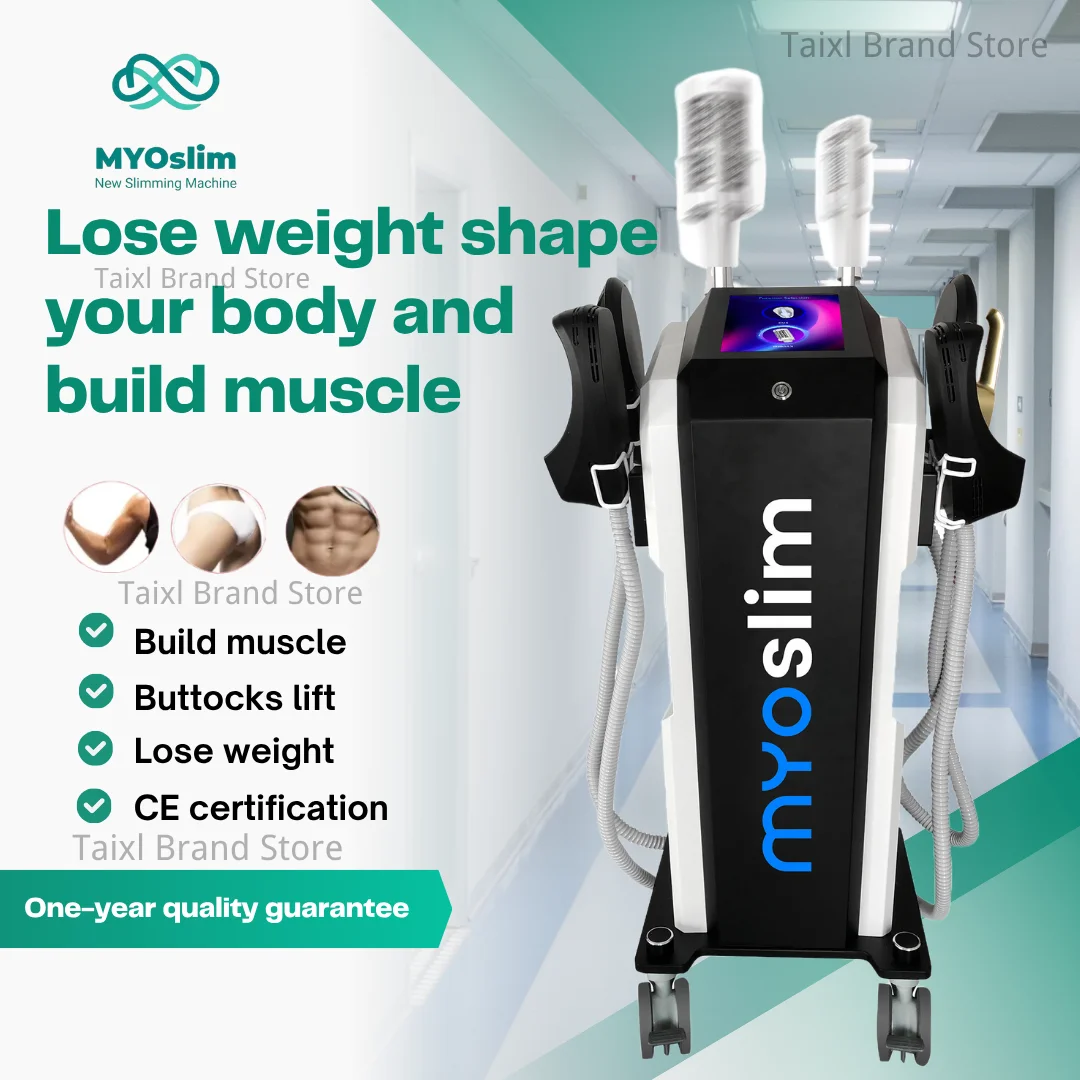 

Вертикальный аппарат для коррекции фигуры Myoslim Roller EMS Neo, оснащенный функцией RF-лифтинга и стимулятором мышц RF EMS для массажа тела.