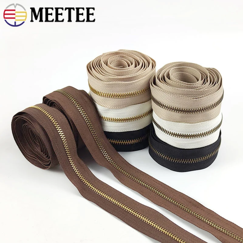 

2/5/10Meters Meetee 5# Metal Zipper Tape By Meter for Sewing Bags Jackets Clothes Shoes Zippers Sliders DIY Repair Kit Accessory