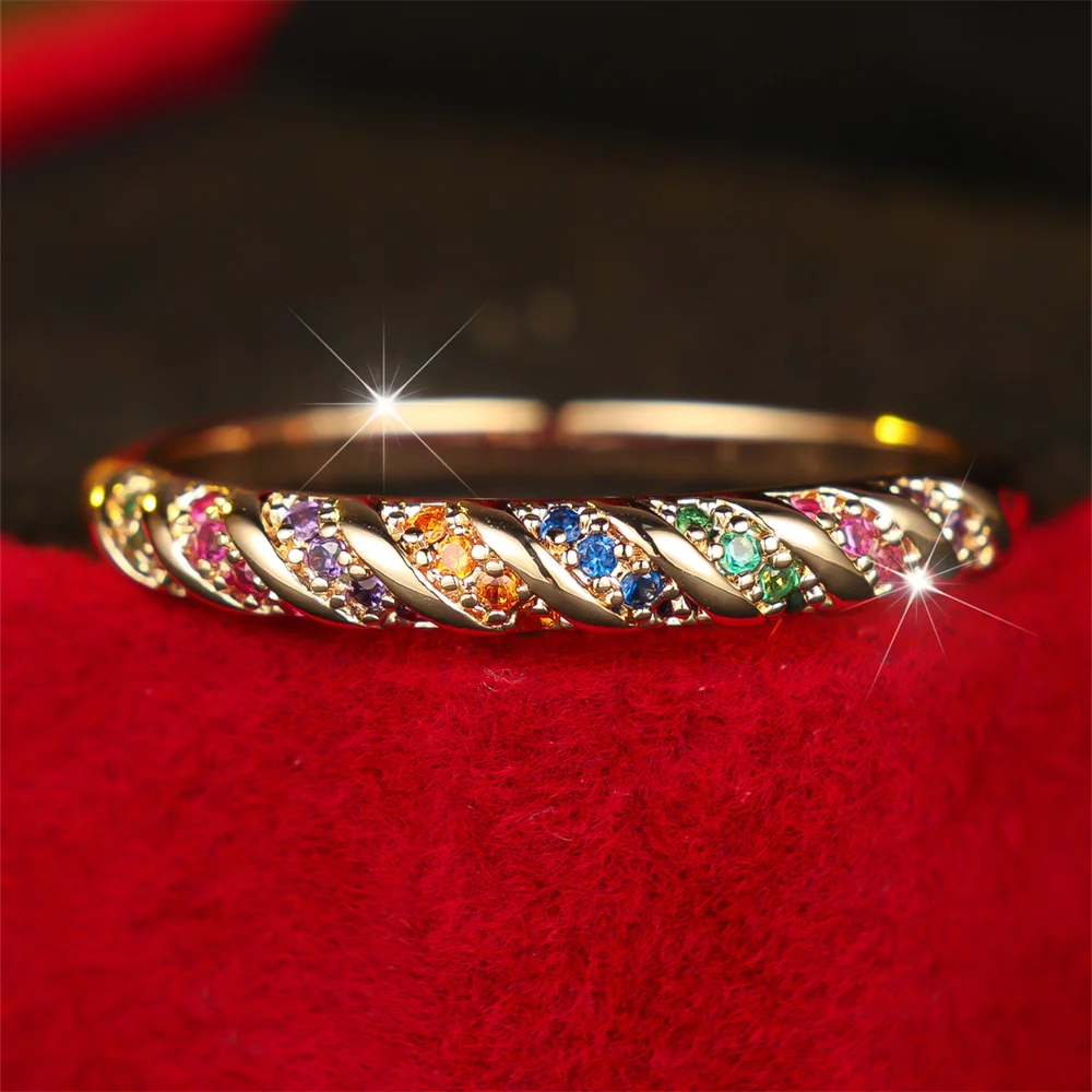 Multicolor Zircon Small Round Stone Rings For Women Vintage Gold Color Wedding Bands Jewelry Valentine's Day Gifts