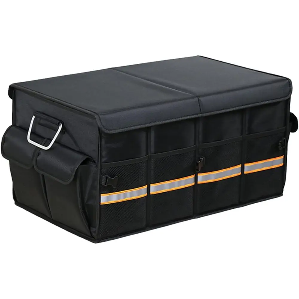 

Collapsible Trunk Organizer & Lid with Aluminum Handle Reflective Strip for Auto, SUV, Truck, Minivan (L Black)