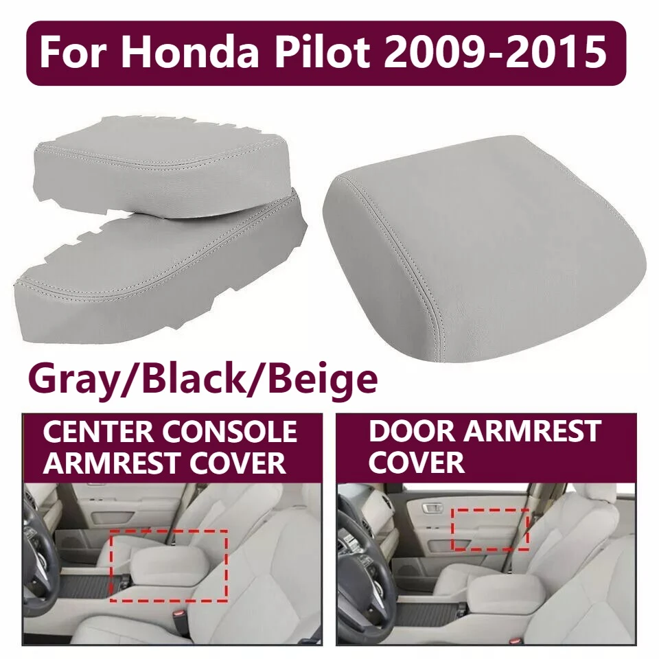 

For Honda Pilot 2009-2015 2X Door Panel + 1X Console Lid Armrest Cover Skin Gray/Black/Beige 83583-SZA-A03ZC, 83533-SZA-A03ZC