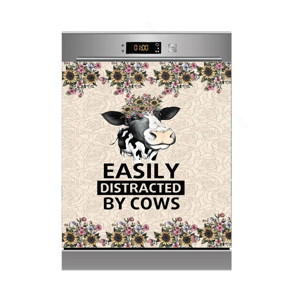 Funny Animal Cow Adhesive Dishwasher Stickers Decorative Letters Wall Sticker Cover Kitchen Decor Accessories Gift Full Piece