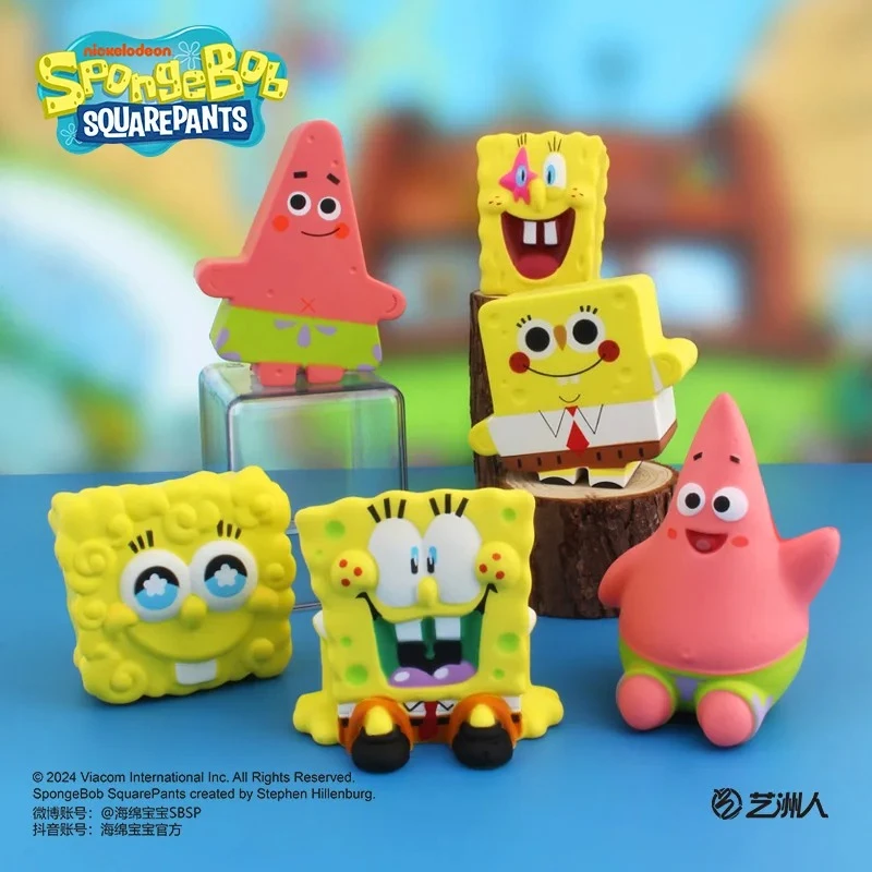 Figura de Bob Esponja de dibujos animados, caja ciega de crecimiento lento, juguete blando de espuma viscoelástica para aliviar la ansiedad, decoración de escritorio, regalo coleccionable