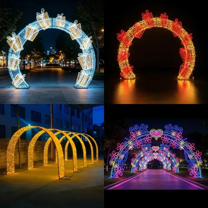 Custom Giant LED Christmas Arch Light Snowflake Outdoor Winter Landscape Commercial Mall Street Festive Decoration
