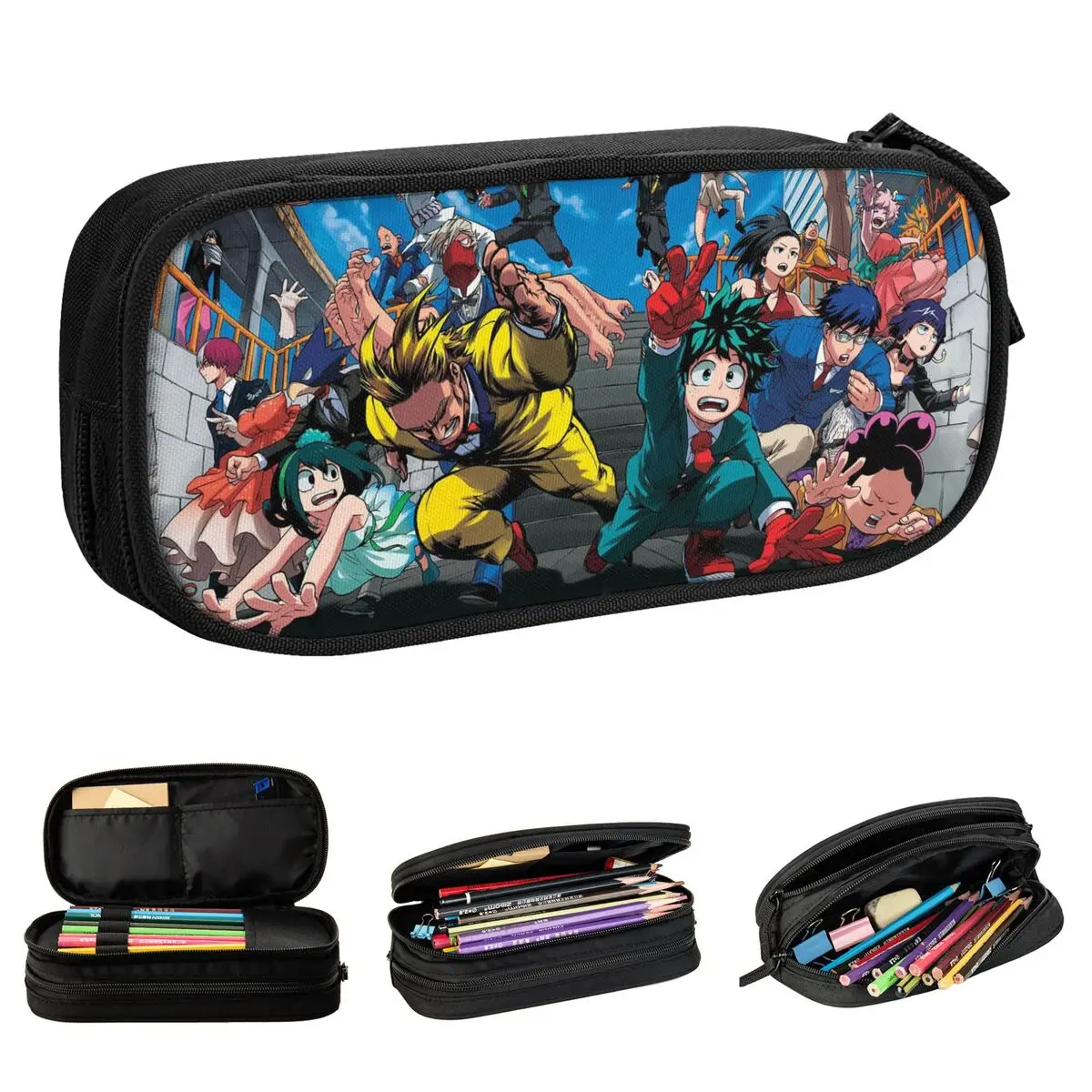 hero academia creative lapis case pen box para o estudante grandes bolsas de armazenamento material escolar zipper papelaria my 01